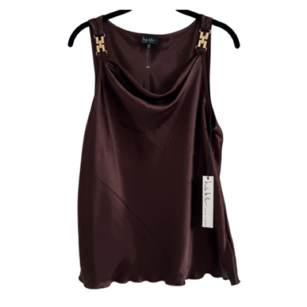 Nicole Miller | Gold Trim Brown Sleeveless Top